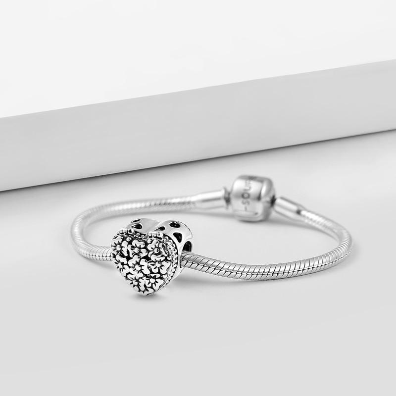 Abalorio de Foto Grabable de Caja de Regalo del Corazón Plata