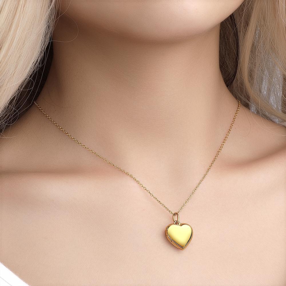 Collar de Medallón de Corazón de Foto Grabable Plata Chapado en 14k Oro