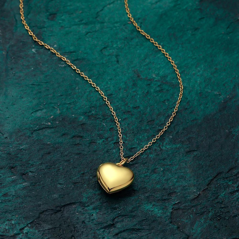 Collar de Medallón de Corazón de Foto Grabable Plata Chapado en 14k Oro