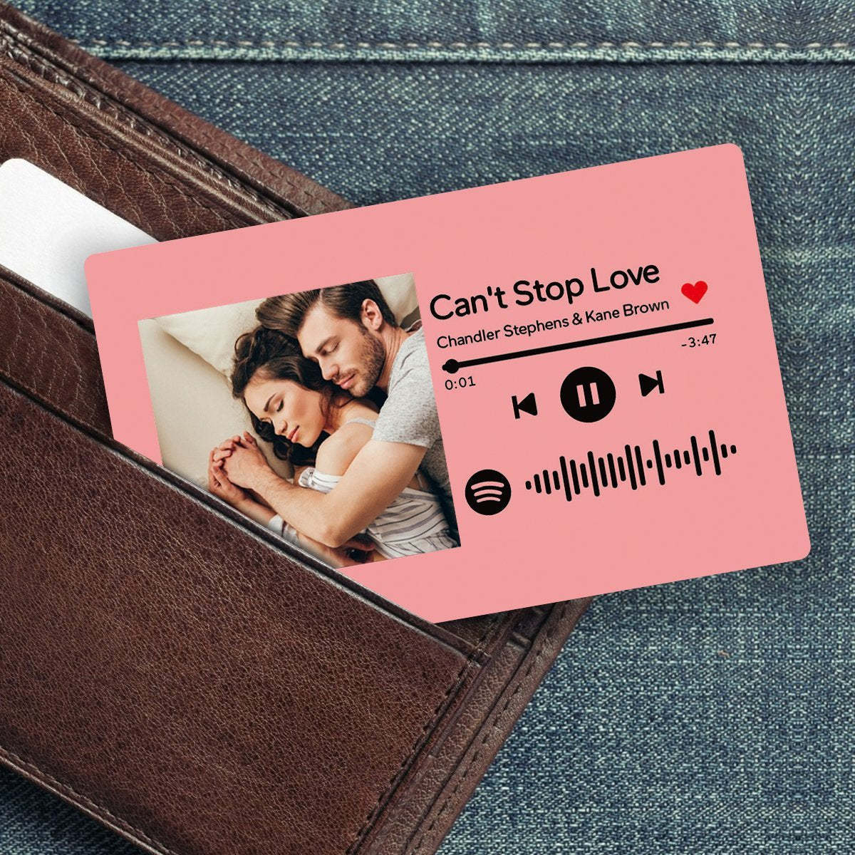 Tarjeta De Inserción De Billetera Con Foto De Código De Spotify Escaneable Personalizada Regalos Para él