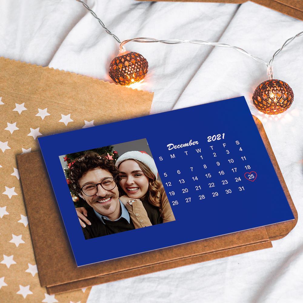 Custom Wallet Card Photo Calendar Card Engraved Wallet Card Blue