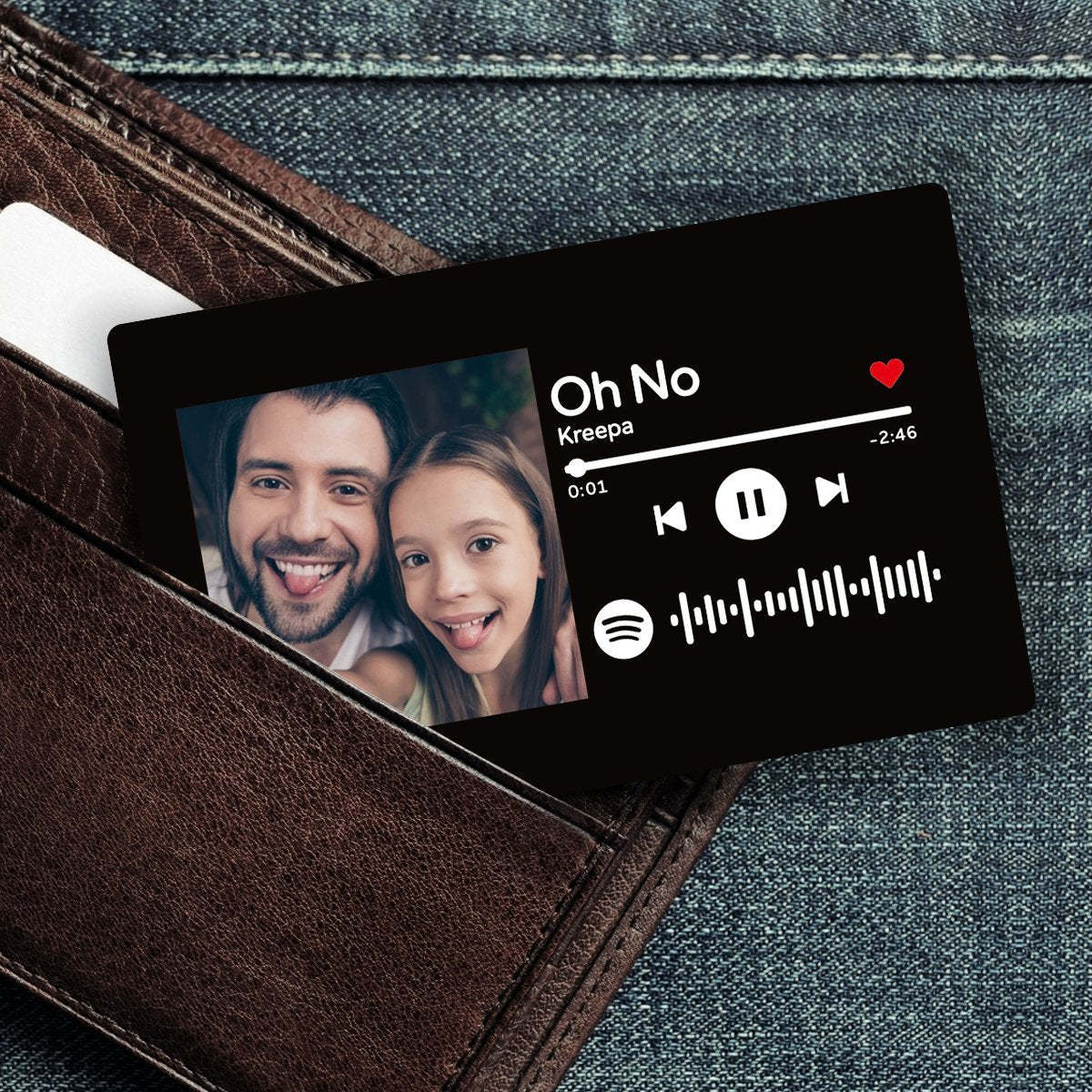 Tarjeta De Inserción De Billetera Con Foto Con Código De Spotify Escaneable Personalizado, Negro