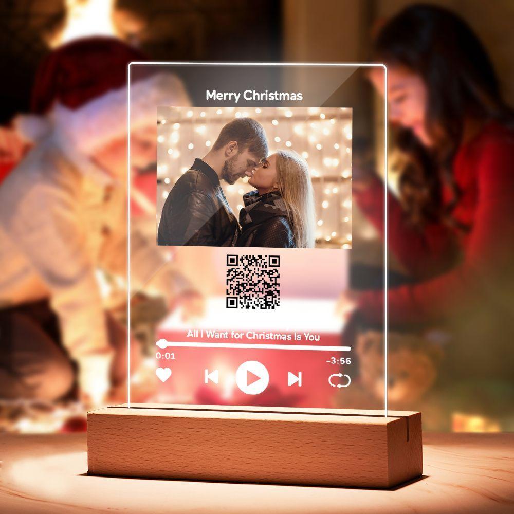 Placa De Código Qr Escaneable Personalizada Placa De Foto Y Texto Personalizada Con Soporte De Madera Regalo De San Valentín Placa Spotify