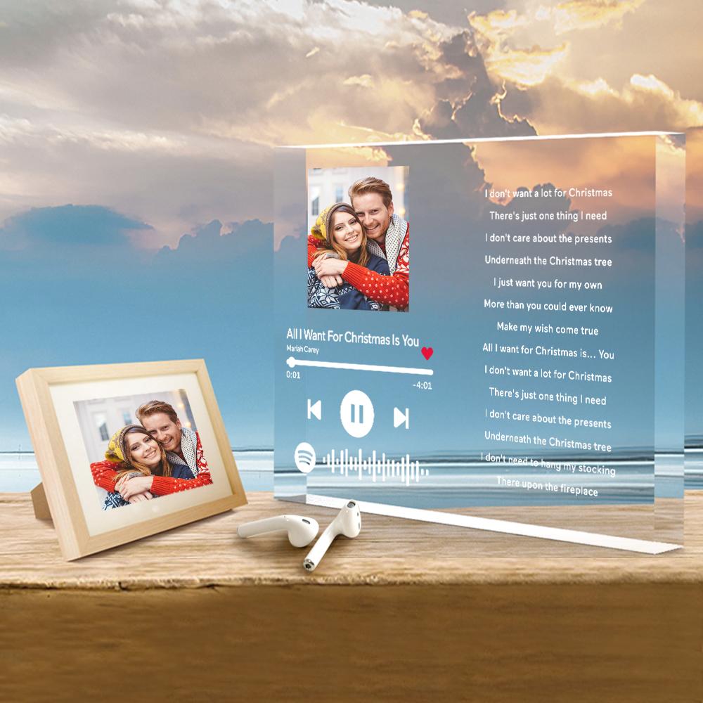 Regalo De Marco De Foto De Letras De Música De Código De Spotify De Bloque De Acrílico Grueso Claro Personalizado Placa Spotify