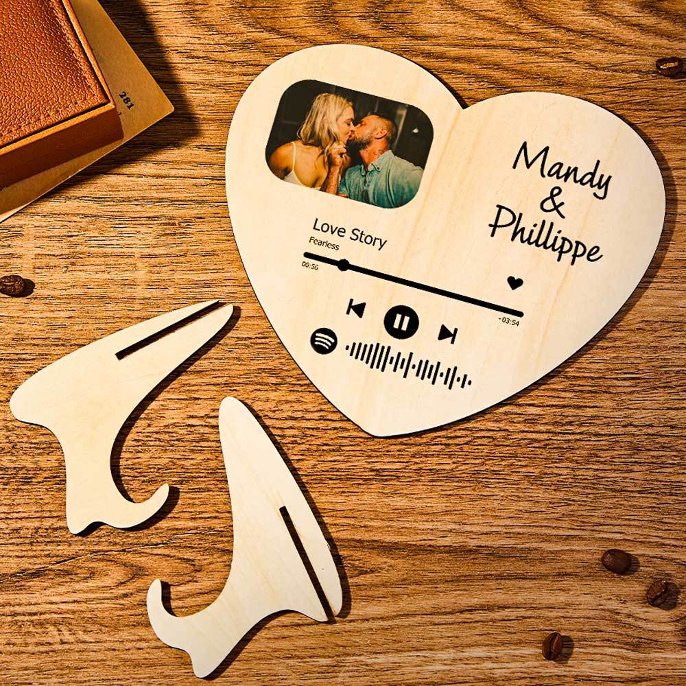 Placa De Foto De Código De Spotify Escaneable Decoración De Mesa De Madera En Forma De Corazón - soufeeles