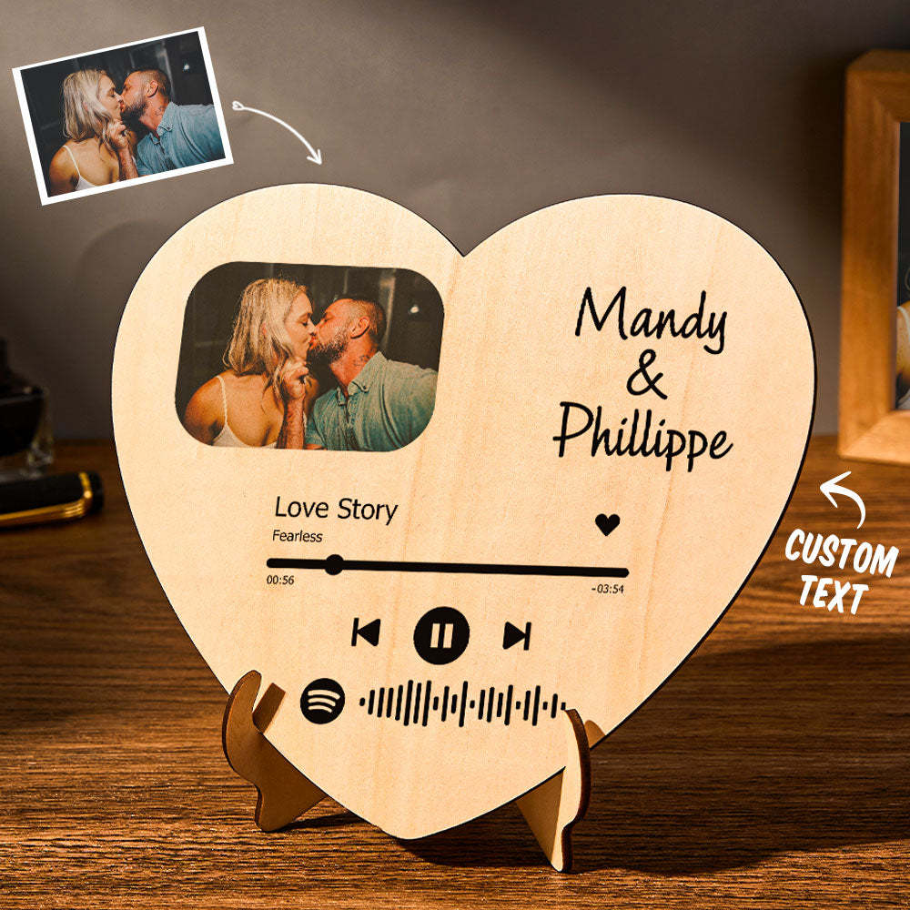 Placa De Foto De Código De Spotify Escaneable Decoración De Mesa De Madera En Forma De Corazón - soufeeles