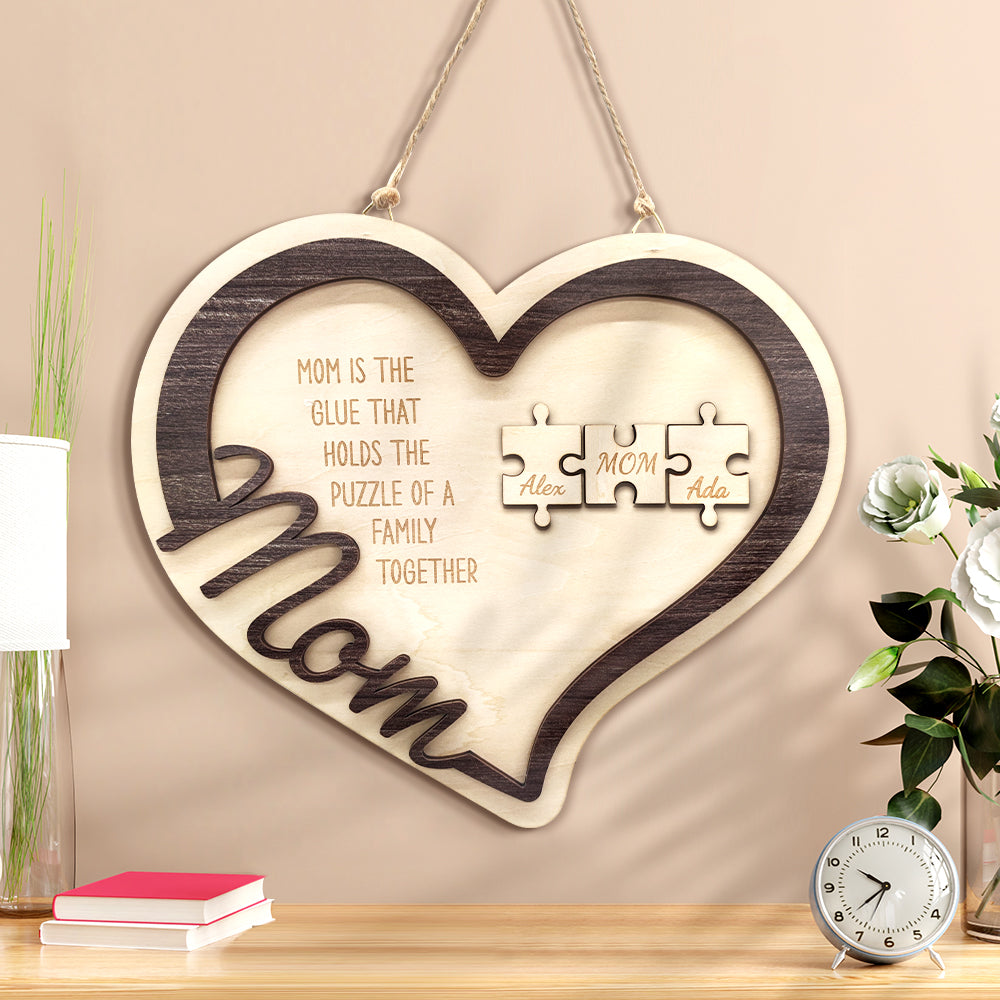 Signo De Rompecabezas De Corazón De Madera Personalizado Regalo Del Día De La Madre Para Mamá - soufeeles