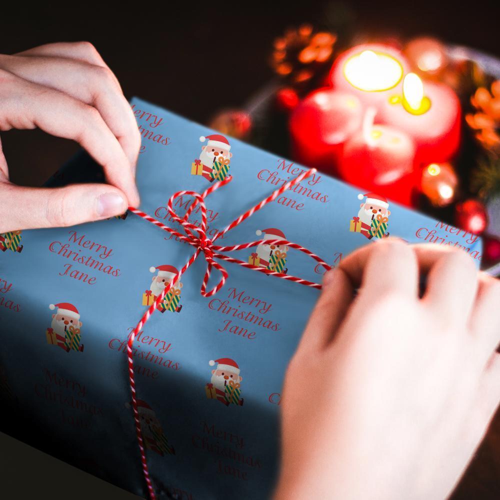 Papel De Envolver Con Texto Personalizado Papel De Regalo De Navidad Papá Noel