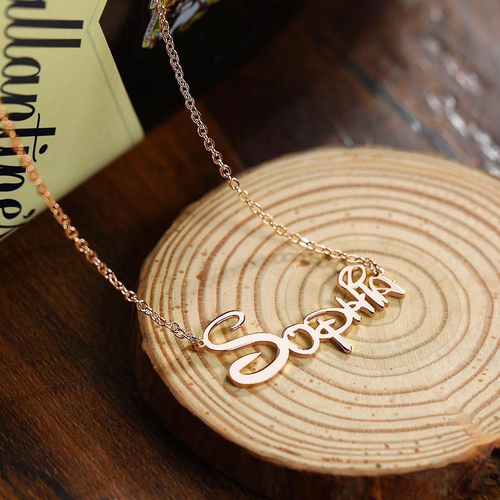 Collar con Nombre, Personalizado Collar con Nombre Chapado en Oro Rosa