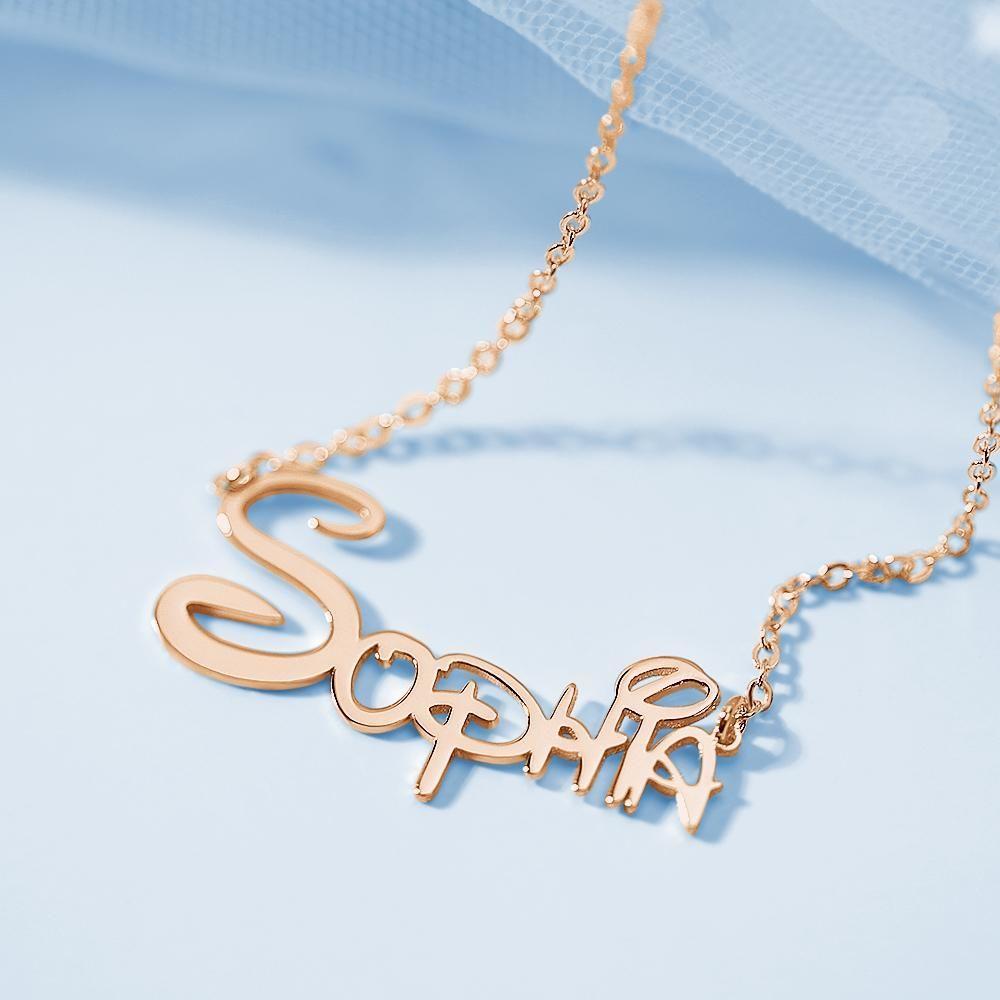 Collar con Nombre, Personalizado Collar con Nombre Chapado en Oro Rosa