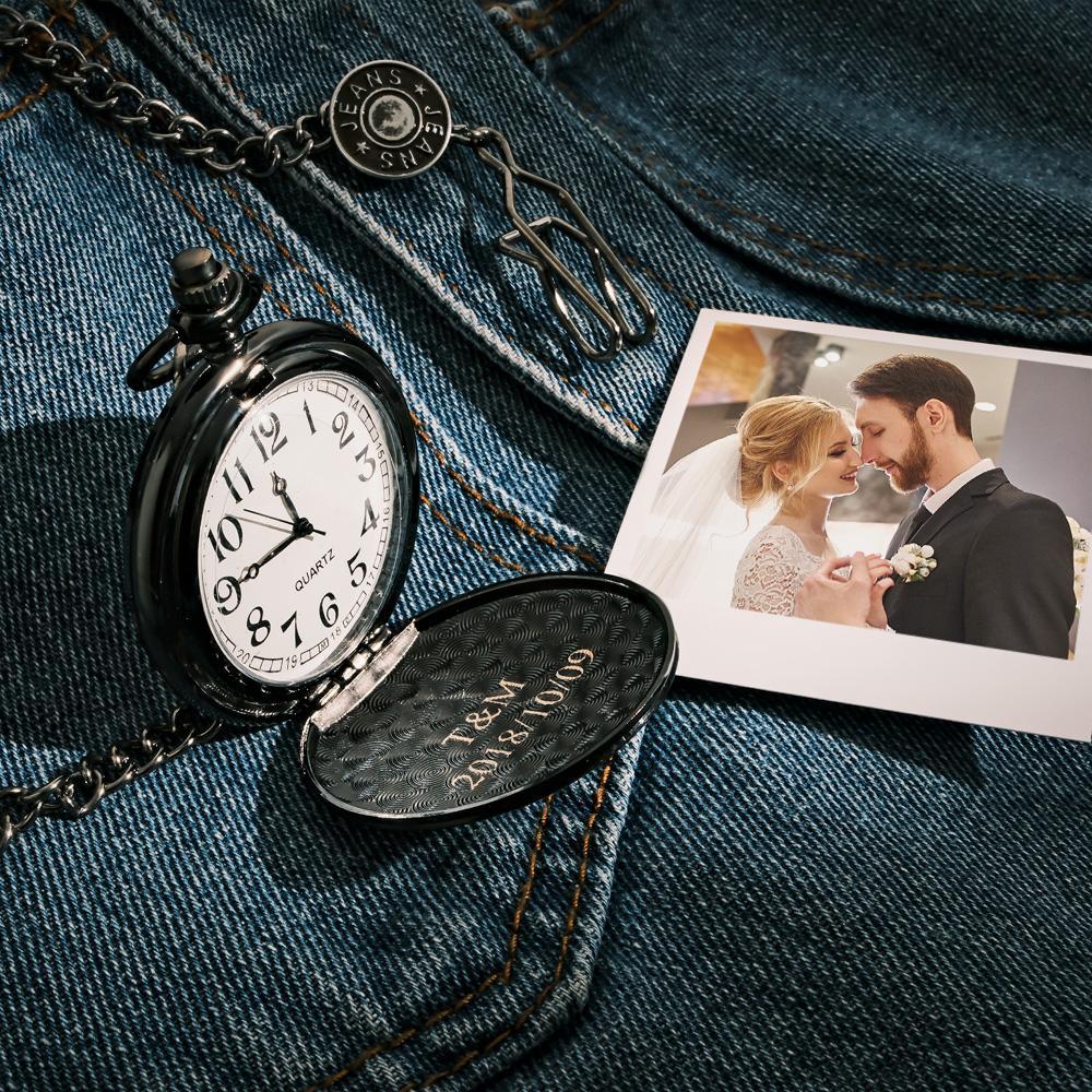 Reloj De Bolsillo Grabado Foto Aniversario Regalo Personalizado Para Boda Cumpleaños - soufeeles