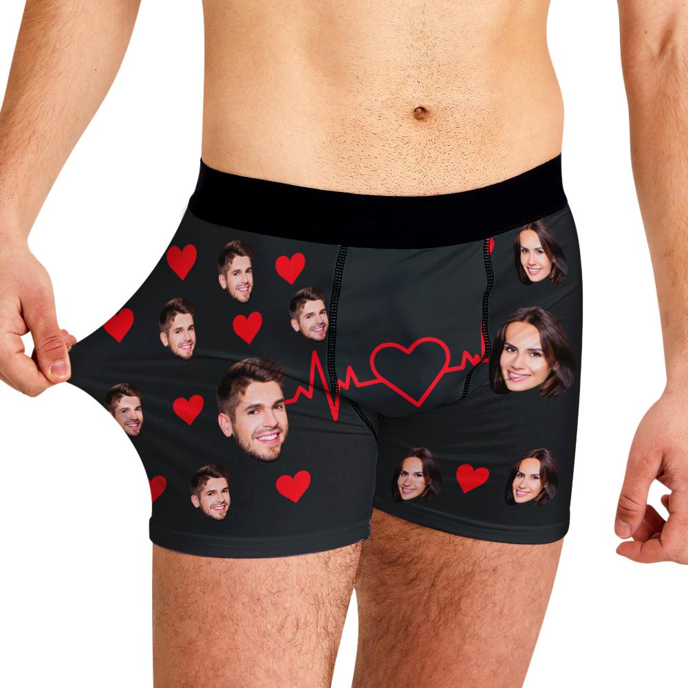 Calzoncillos Con Foto Personalizada Para Hombre, Regalo De Ropa Interior Con Cara De Corazón Para Parejas - Hombres - soufeeles