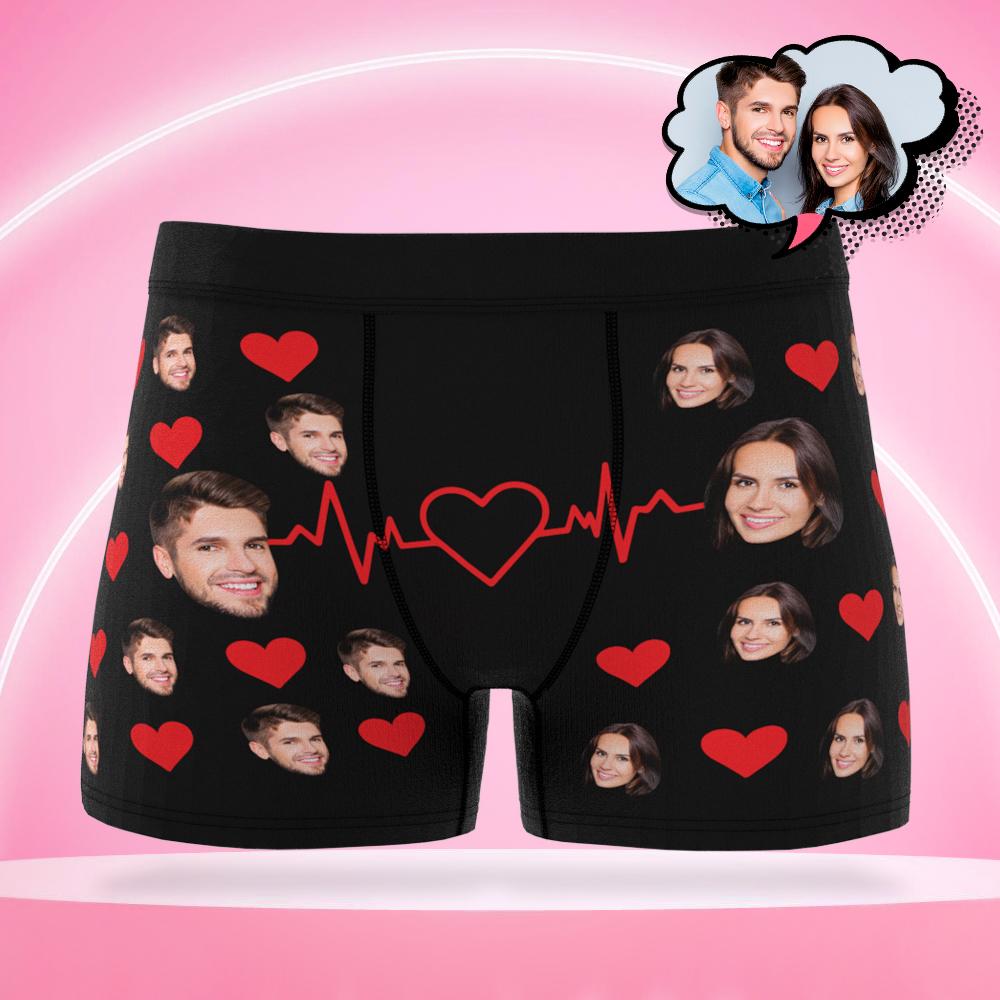 Calzoncillos Con Foto Personalizada Para Hombre, Regalo De Ropa Interior Con Cara De Corazón Para Parejas - Hombres - soufeeles
