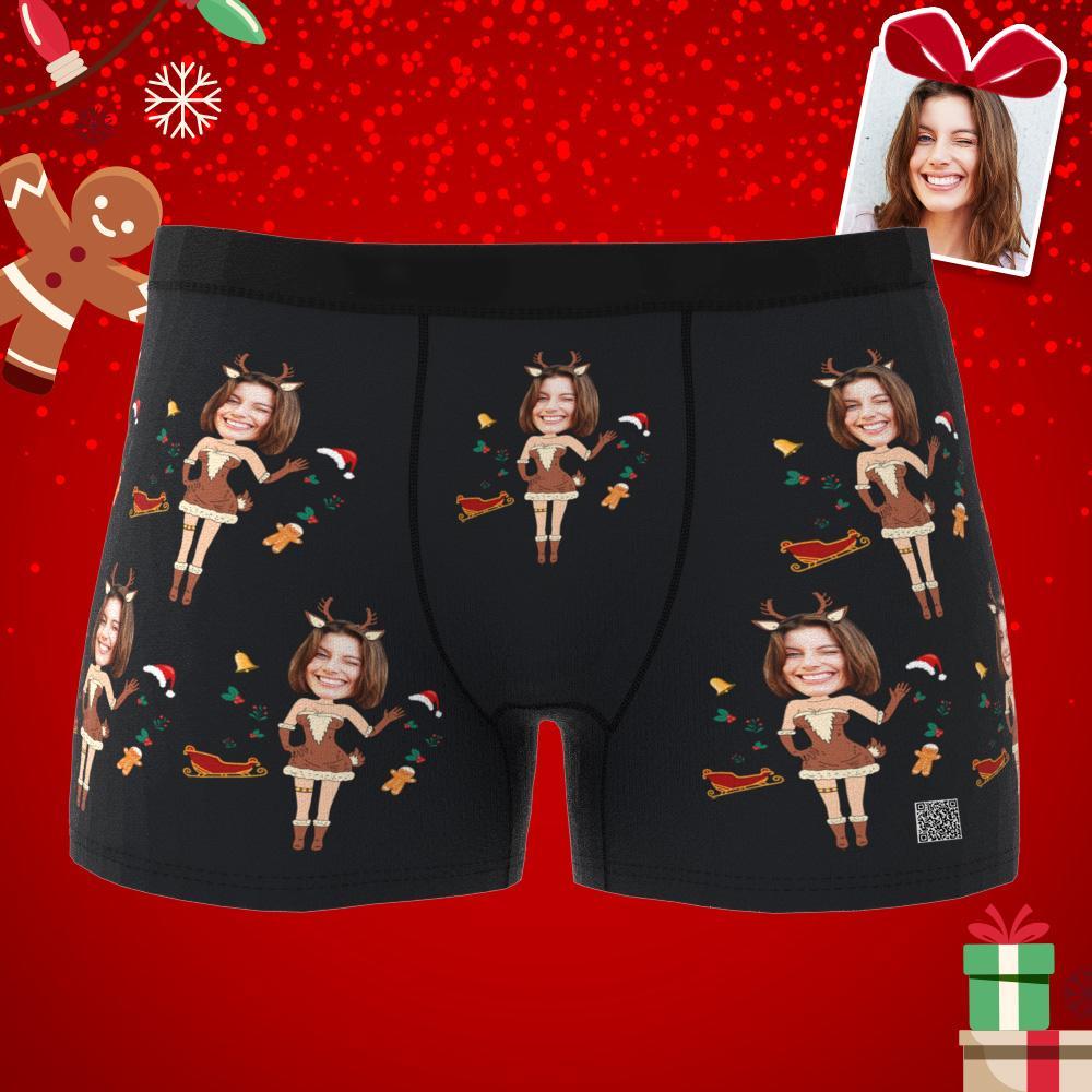 B��xer Con Foto Personalizada, Ropa Interior Con Cara De Alce De Navidad, Ropa Interior Para Hombre, Regalos Para Parejas, Regalo De Navidad, Vista Ar - soufeeles