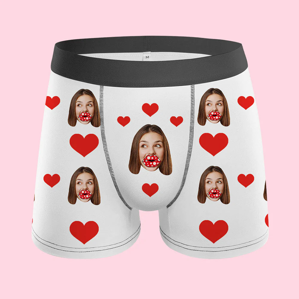Calzoncillos De Cara Personalizados Regalo De Ropa Interior De Corazón Y Labios Personalizado Para Novio - soufeeles