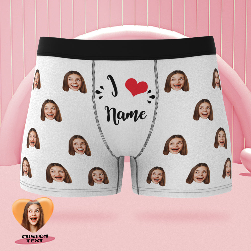 Calzoncillos Tipo Bóxer Con Cara Personalizada, Me Encanta El Nombre, Regalo De San Valentín Travieso Personalizado Para Él - soufeeles