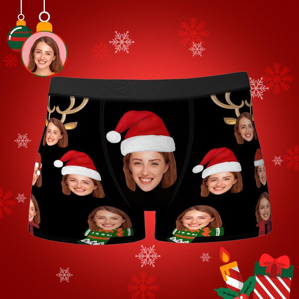 Los Pantalones Cortos Personalizados De Los Boxeadores De La Cara De La Navidad Personalizaron El Regalo De Navidad De La Ropa Interior De La Foto Para Los Hombres