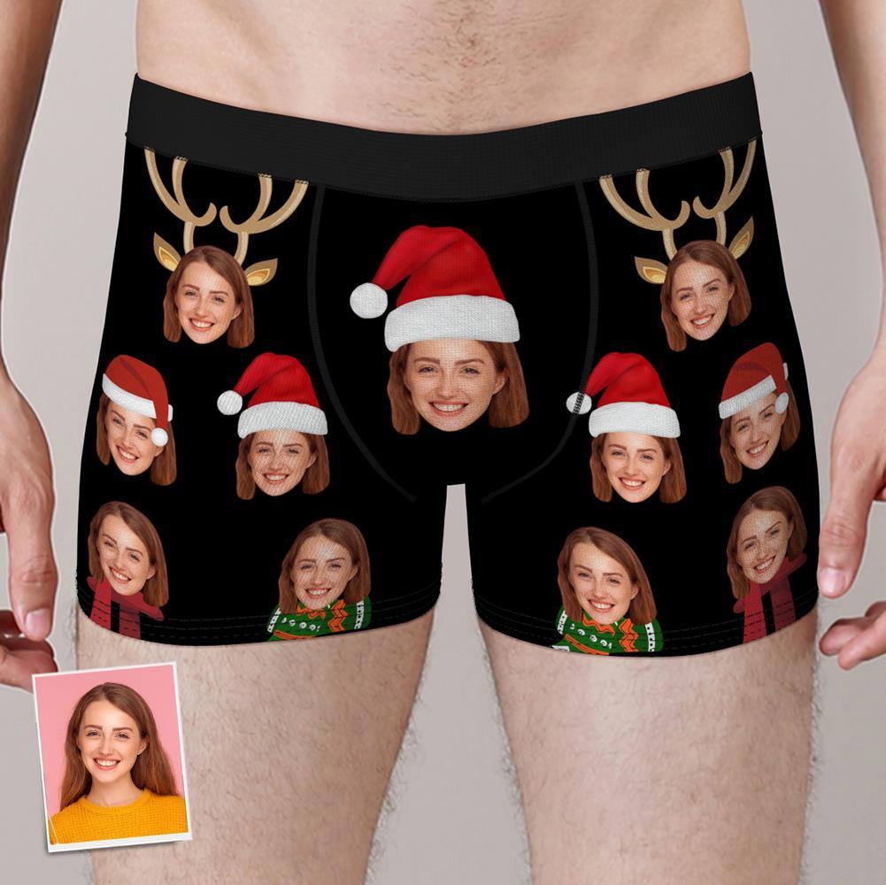Los Pantalones Cortos Personalizados De Los Boxeadores De La Cara De La Navidad Personalizaron El Regalo De Navidad De La Ropa Interior De La Foto Para Los Hombres