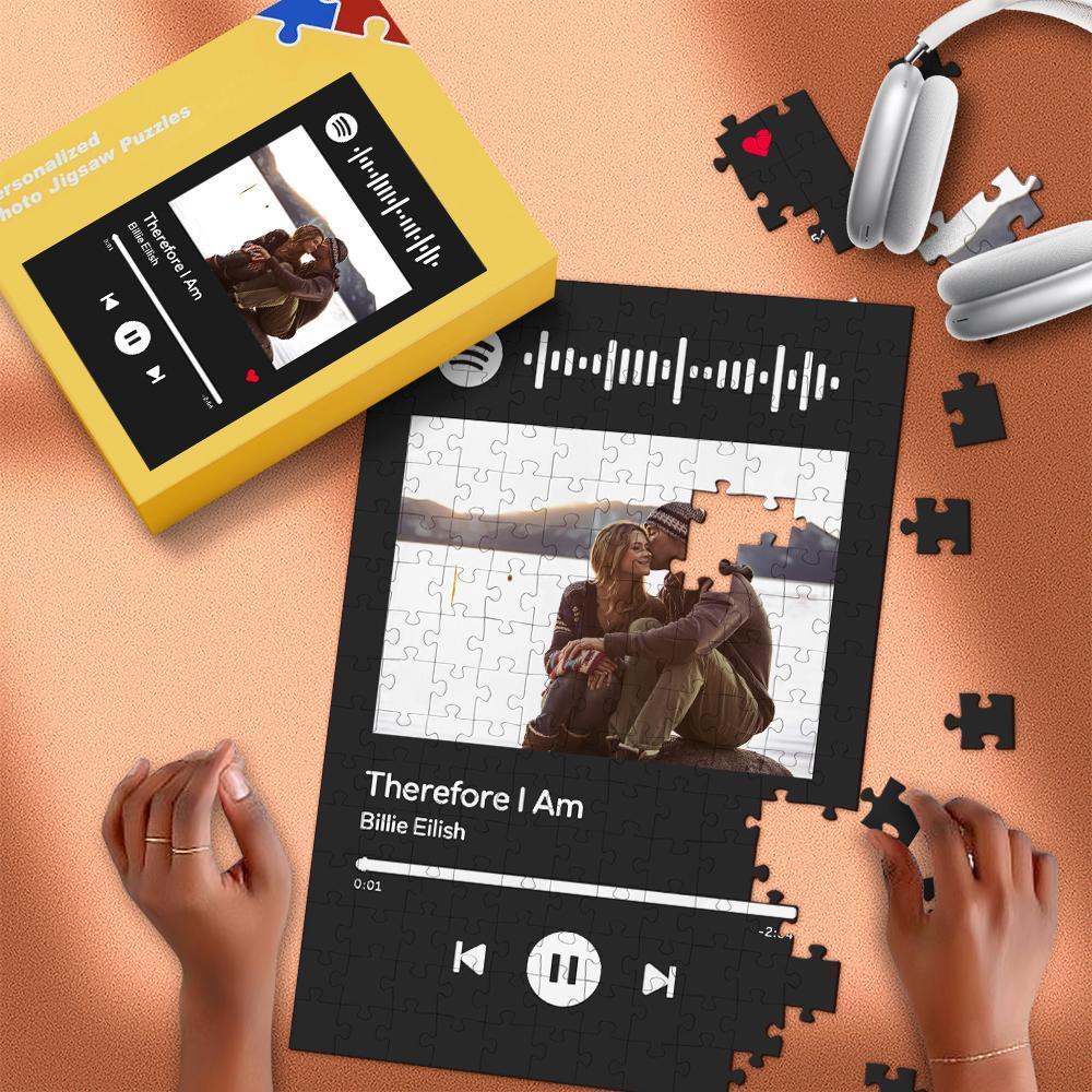 Rompecabezas Con Código De Spotify Escaneable Con Foto Grabada En Negro - Regalos Para Parejas