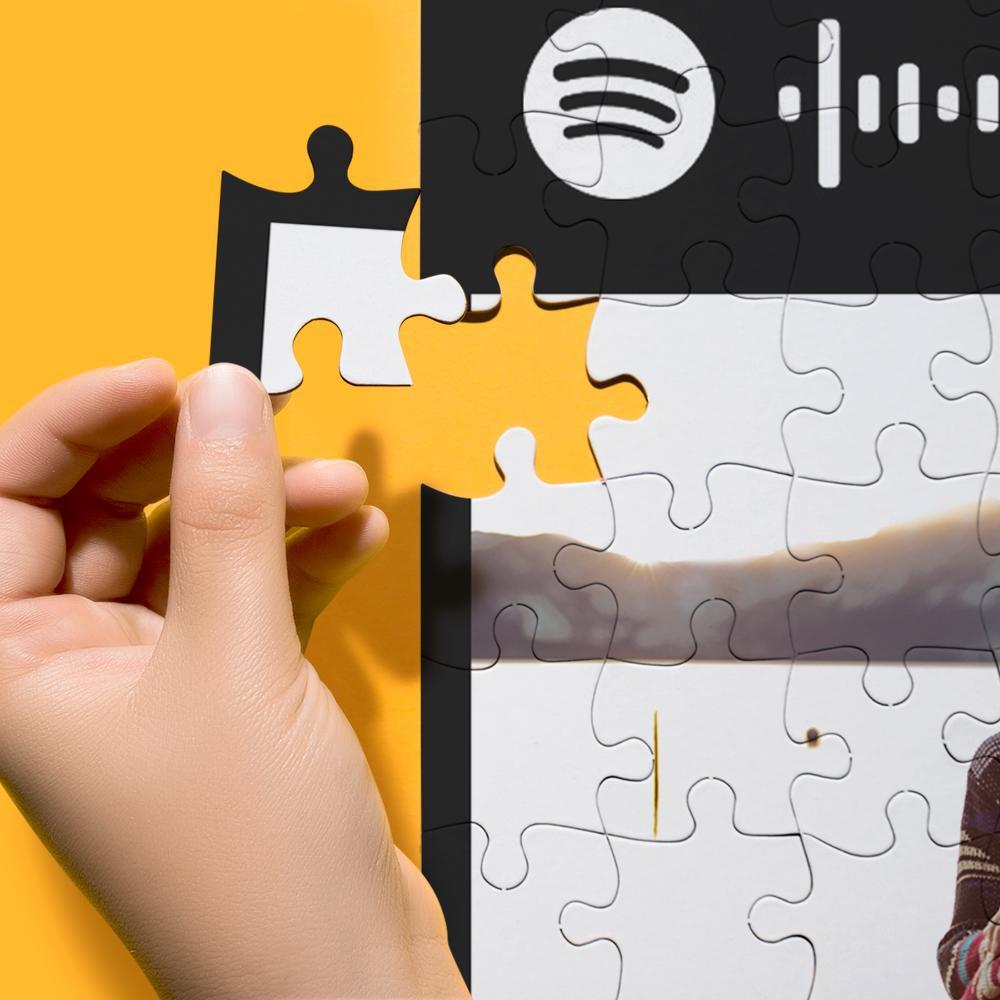Rompecabezas Con Código De Spotify Escaneable Con Foto Grabada En Negro - Regalos Para Parejas