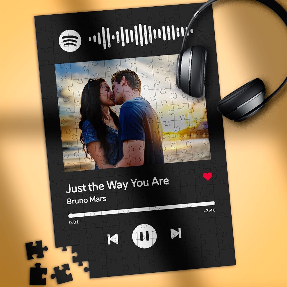 Rompecabezas Con Código De Spotify Escaneable Con Foto Grabada En Negro - Regalos Para Parejas