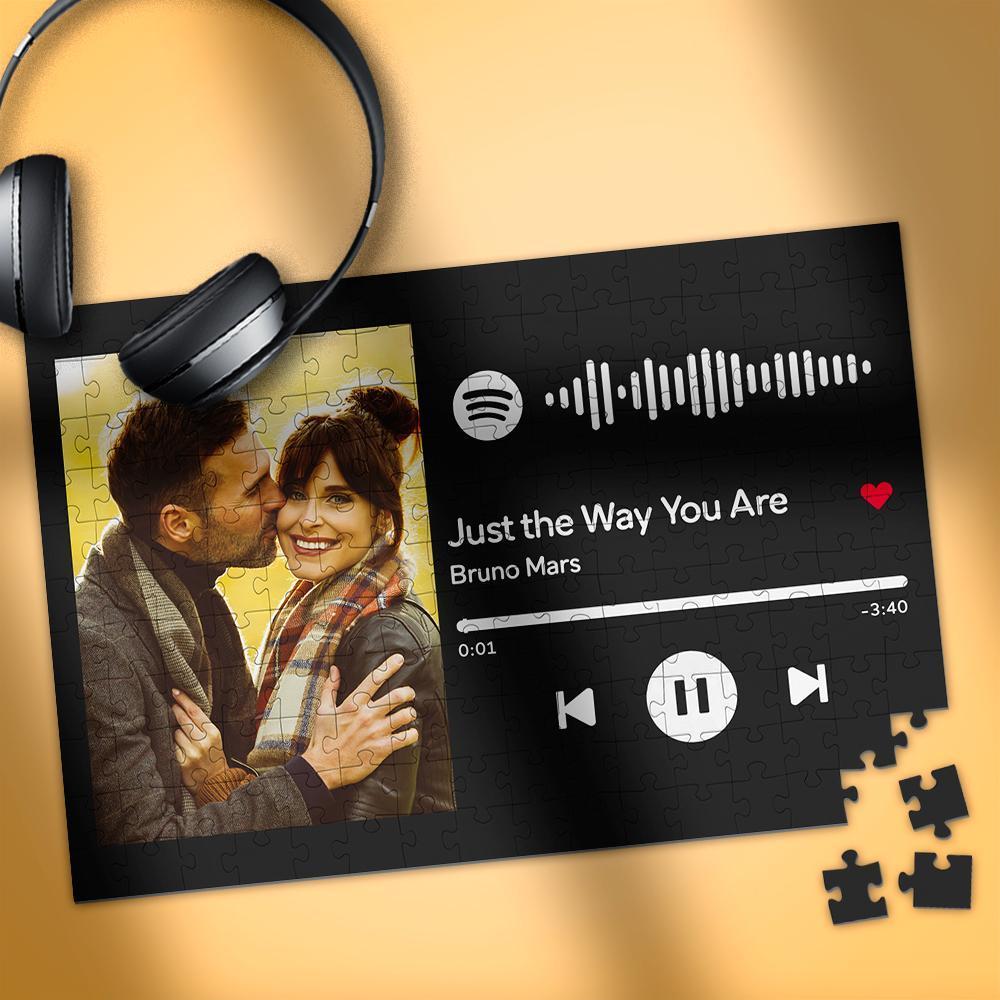 Rompecabezas Con Código De Spotify Escaneable Con Foto Grabada En Negro - Regalos Para Parejas