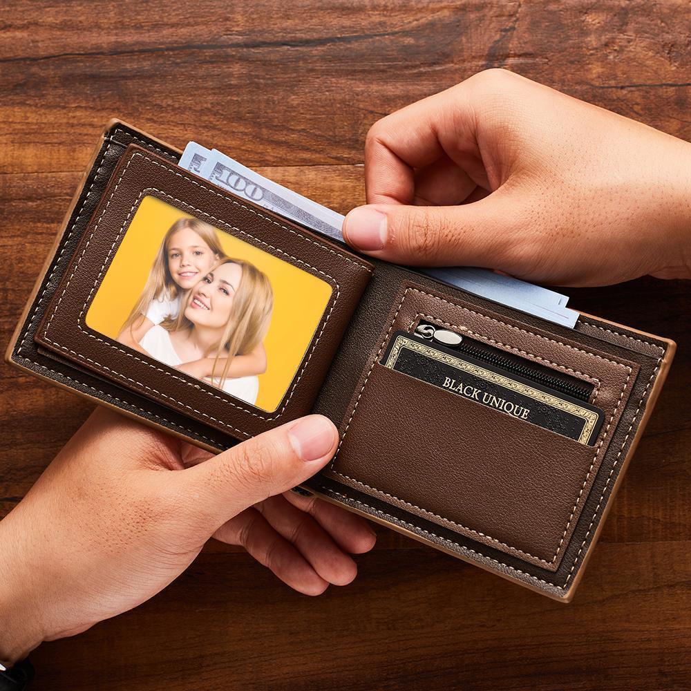 Cartera De Cuero De Estilo Clásico Con Foto Grabada Personalizada Para Hombres