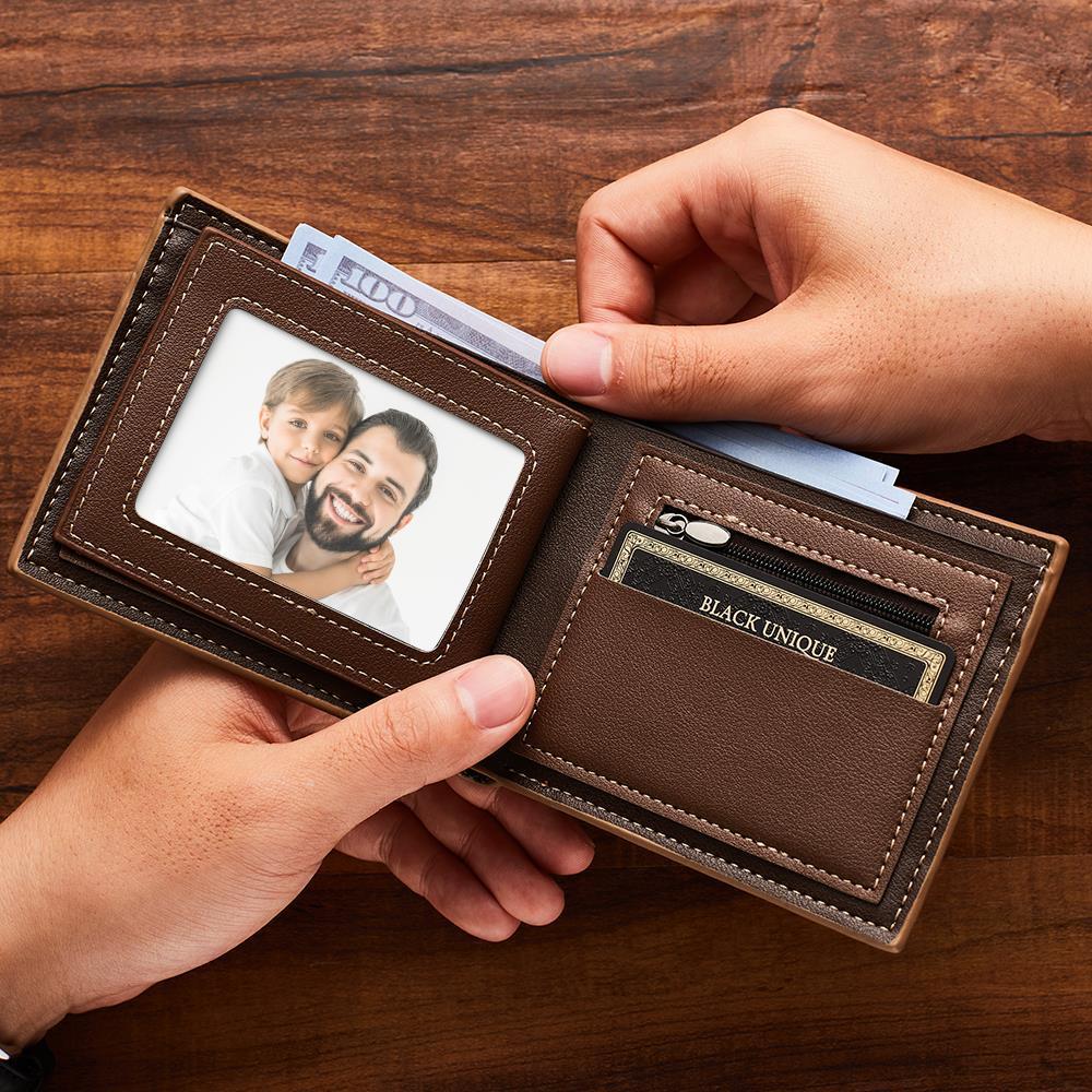 Cartera De Cuero De Estilo Clásico Con Foto Grabada Personalizada Para Hombres