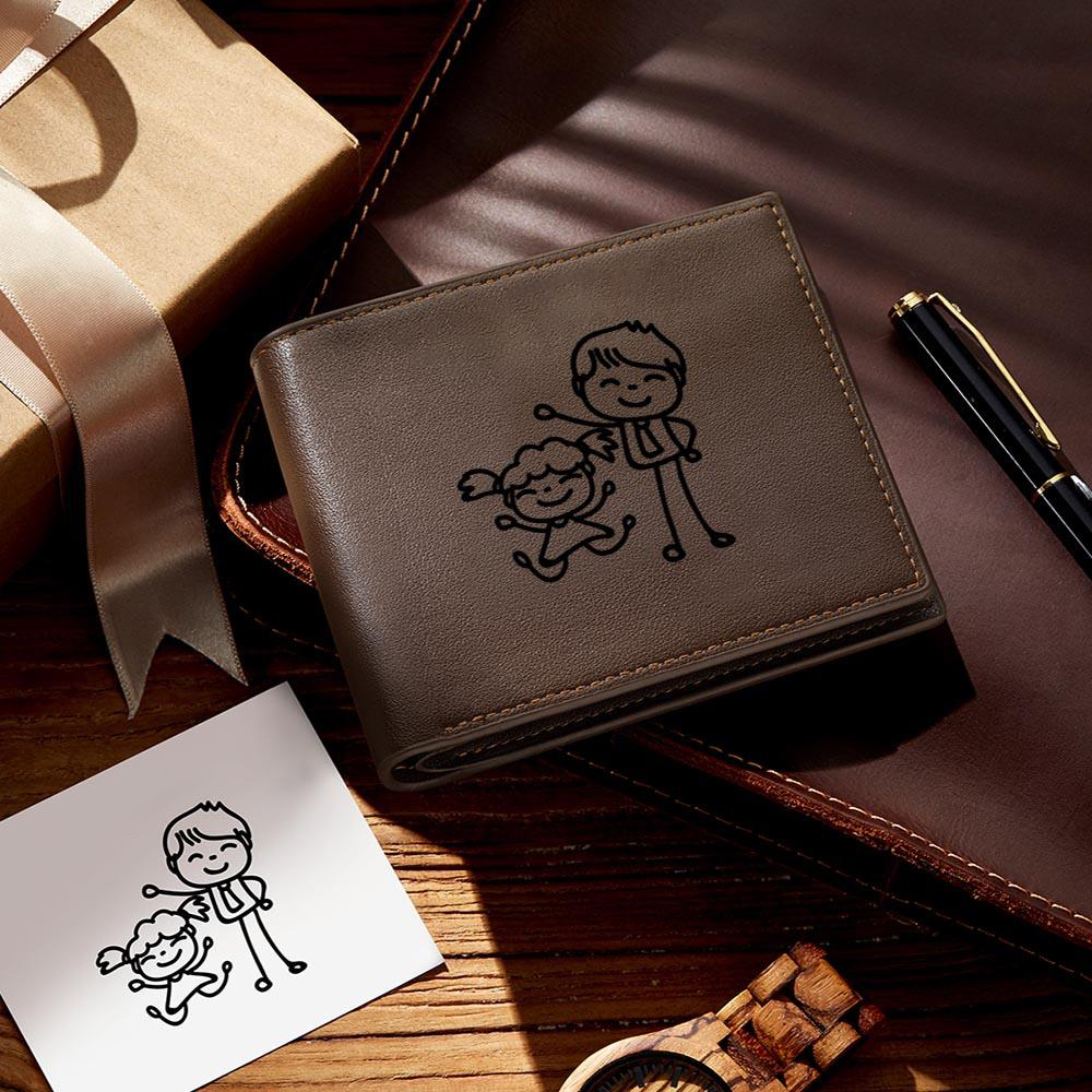 Cartera Personalizada Con Dibujo A Mano Y Texto Cartera Grabada Regalos Para Papá - soufeeles