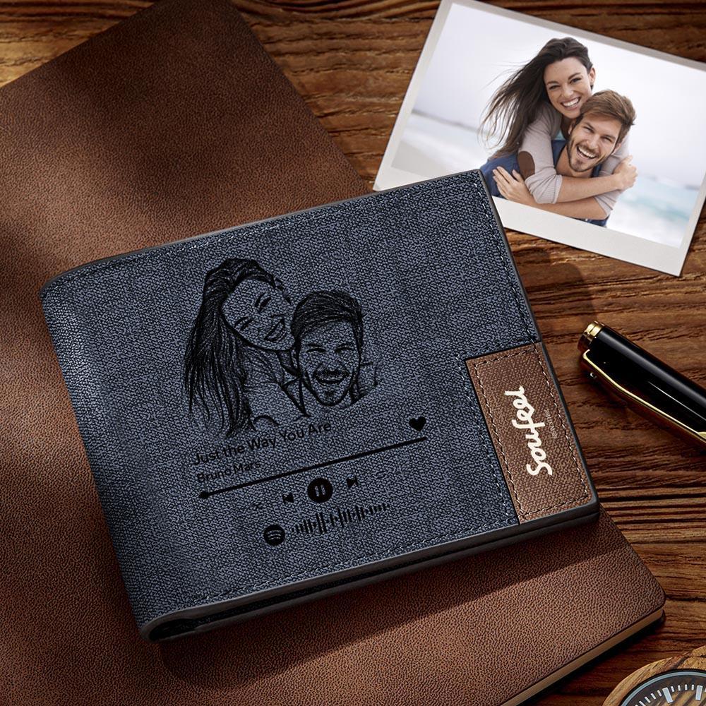 Billetera Grabada Personalizada Con Código De Música Escaneable - Regalo Para Hombres - soufeeles