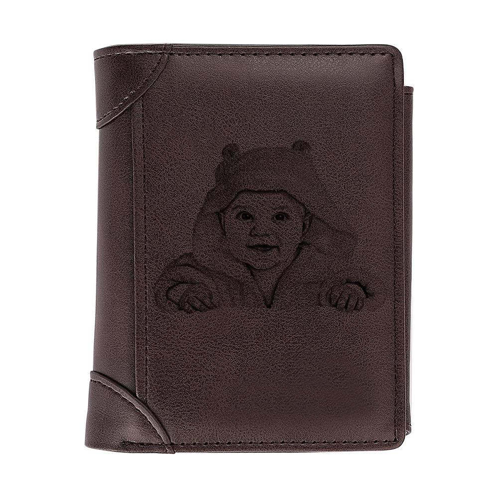 Personalizado Grabado Cartera Doble con Foto Grabada para Hombres de Cuero Café de Estilo Moderno