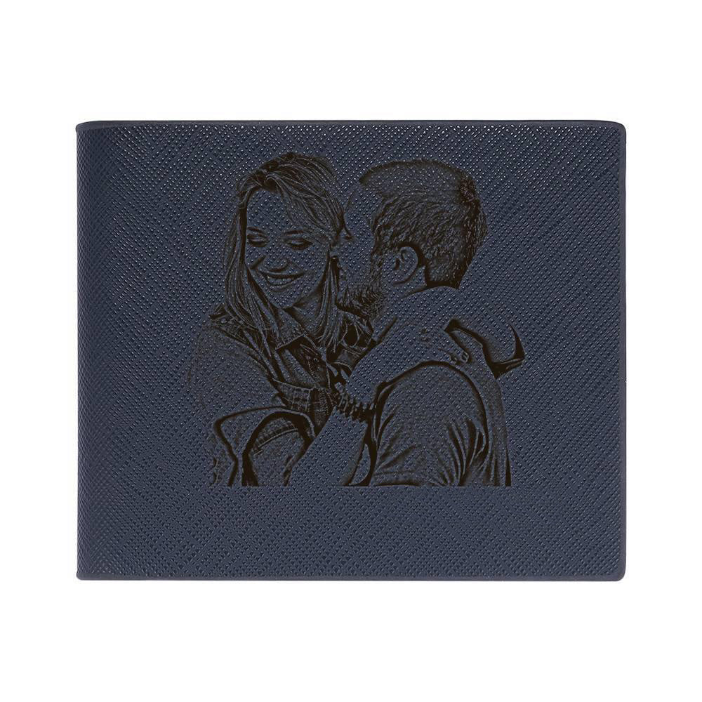 Foto Grabada Cartera de Cuero Corta Cartera Azul