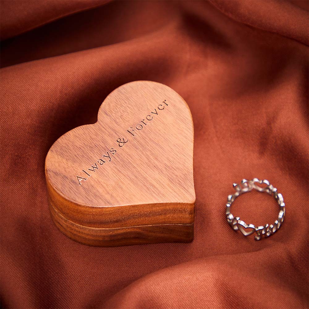 Caja De Anillo Grabada Para Boda Caja De Anillo De Propuesta Personalizada En Forma De Corazón - soufeeles