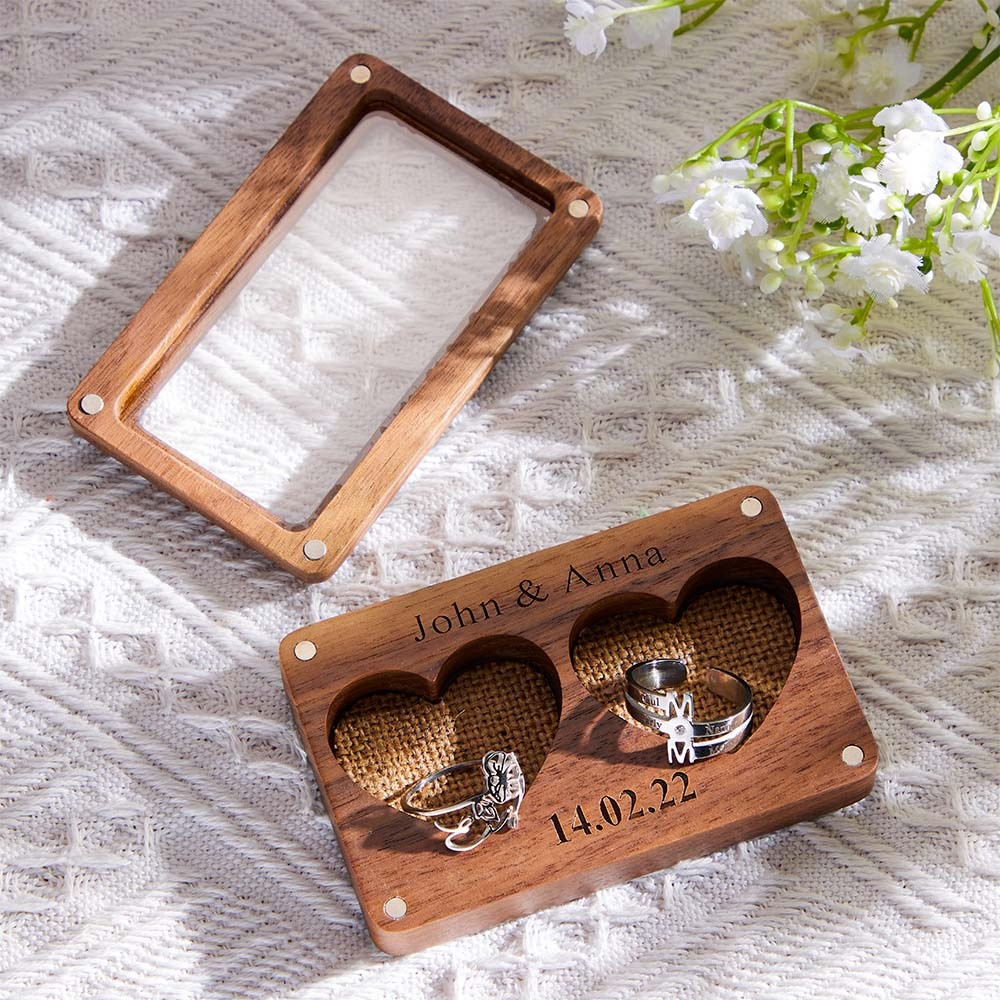 Caja De Anillo De Amor Grabada Caja De Embalaje De Joyería Visible Personalizada Para Parejas - soufeeles
