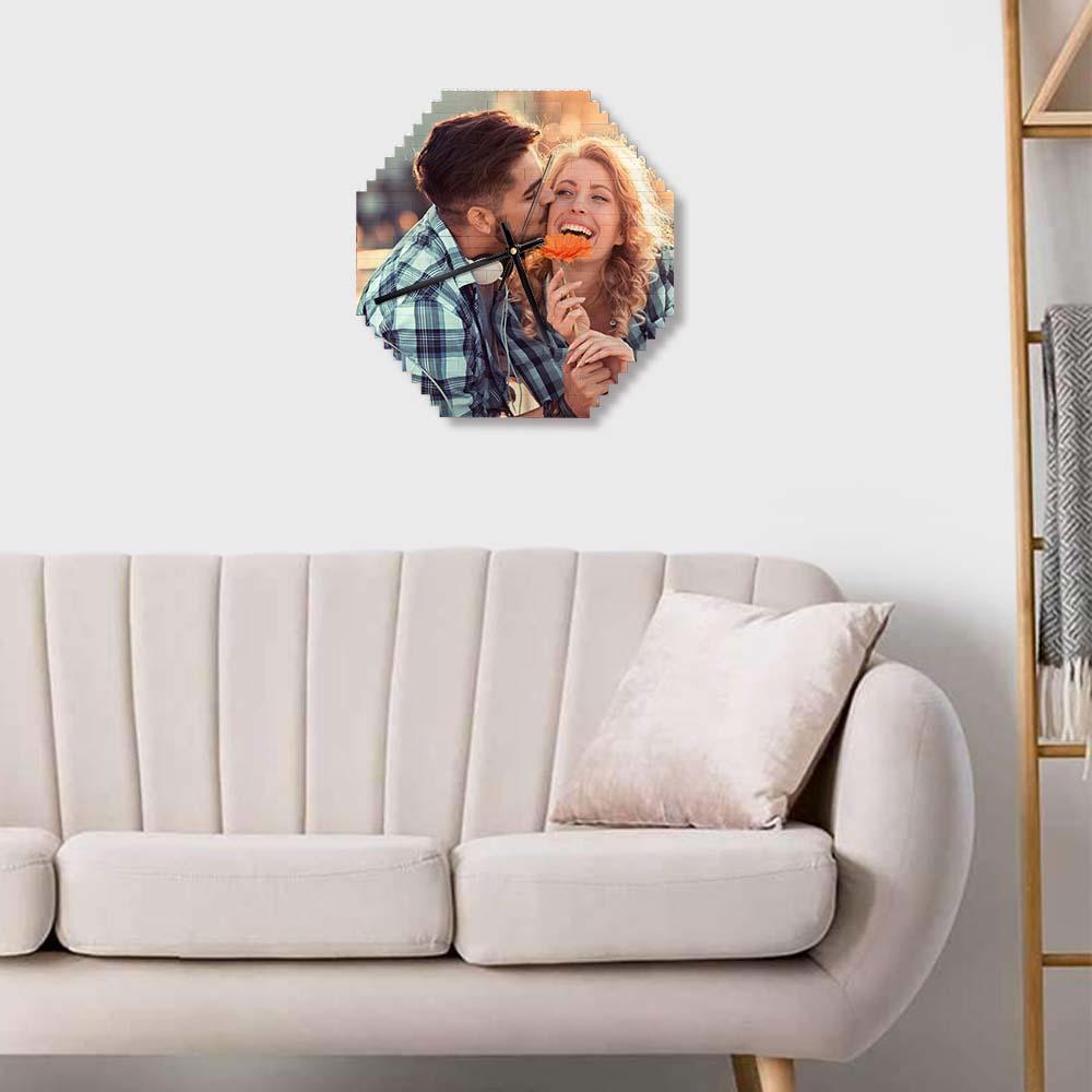 Reloj De Pared De Bloques De Construcción Personalizados, Rompecabezas Personalizado, Foto Personalizada, Reloj De Ladrillo, Regalo De Pareja - soufeeles