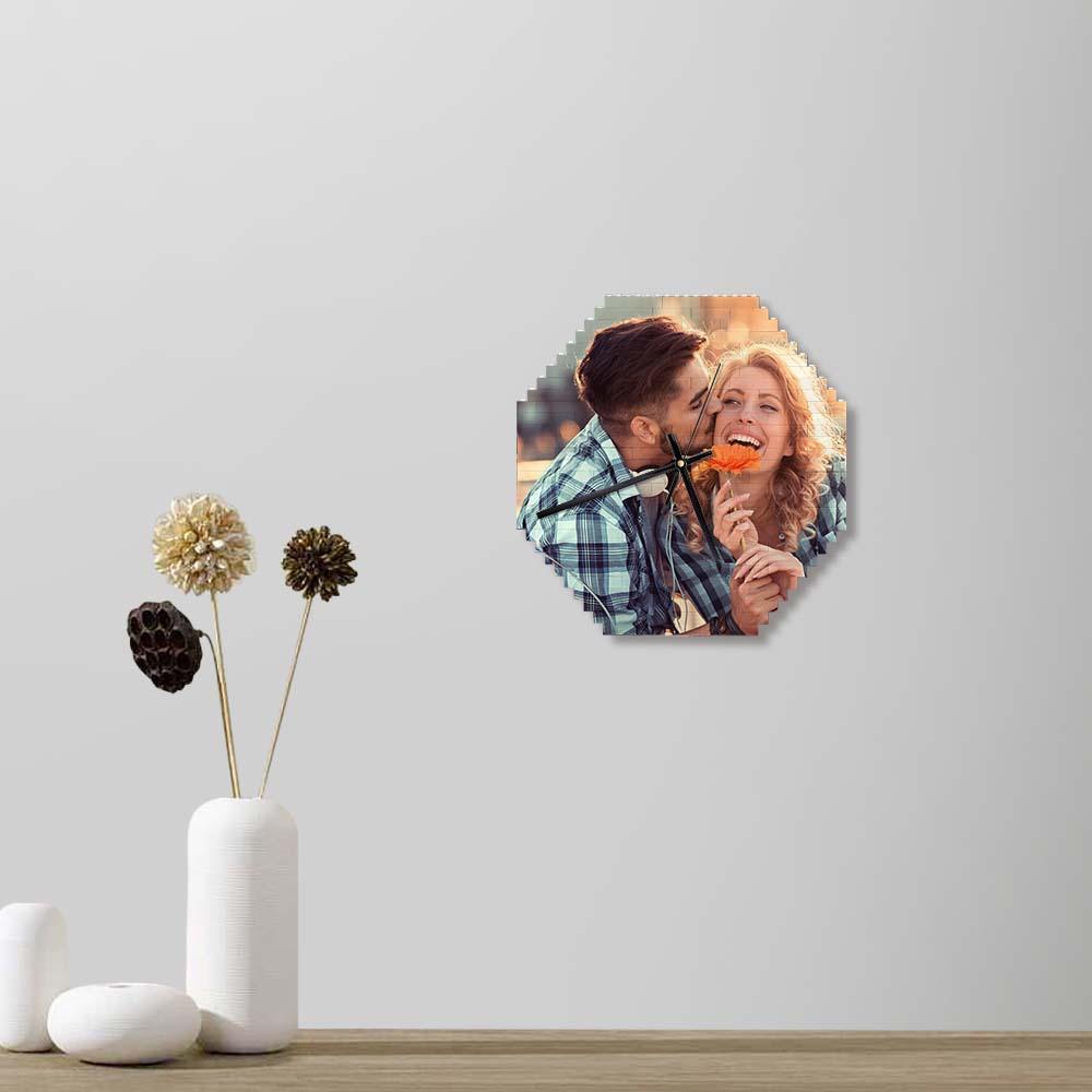 Reloj De Pared De Bloques De Construcción Personalizados, Rompecabezas Personalizado, Foto Personalizada, Reloj De Ladrillo, Regalo De Pareja - soufeeles