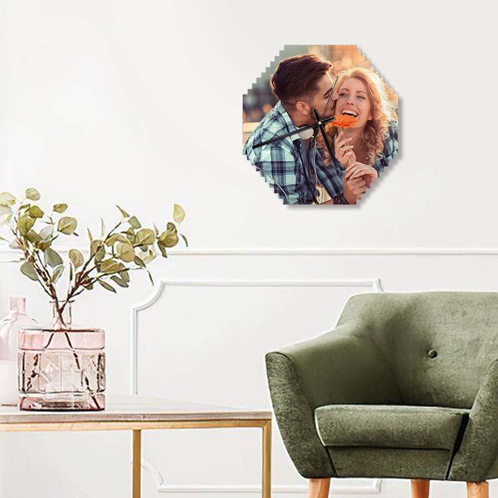 Reloj De Pared De Bloques De Construcción Personalizados, Rompecabezas Personalizado, Foto Personalizada, Reloj De Ladrillo, Regalo De Pareja - soufeeles