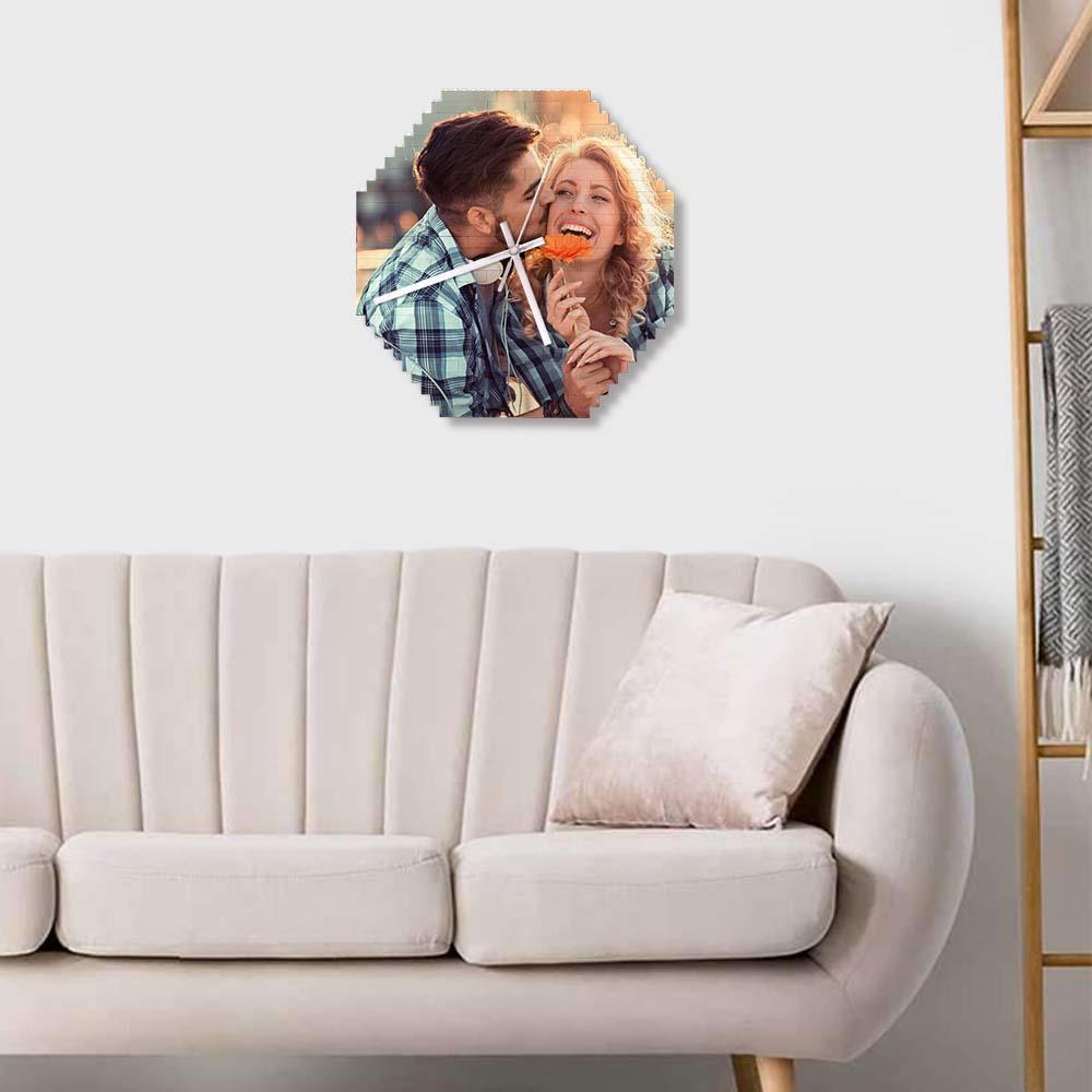 Reloj De Pared De Bloques De Construcción Personalizados, Rompecabezas Personalizado, Foto Personalizada, Reloj De Ladrillo, Regalo De Pareja - soufeeles