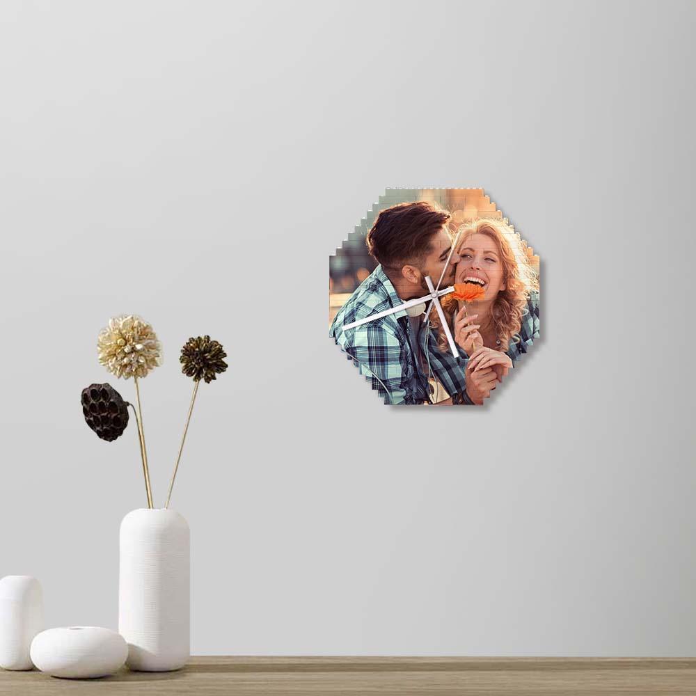 Reloj De Pared De Bloques De Construcción Personalizados, Rompecabezas Personalizado, Foto Personalizada, Reloj De Ladrillo, Regalo De Pareja - soufeeles