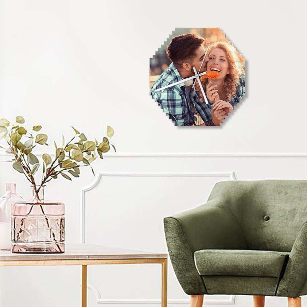 Reloj De Pared De Bloques De Construcción Personalizados, Rompecabezas Personalizado, Foto Personalizada, Reloj De Ladrillo, Regalo De Pareja - soufeeles