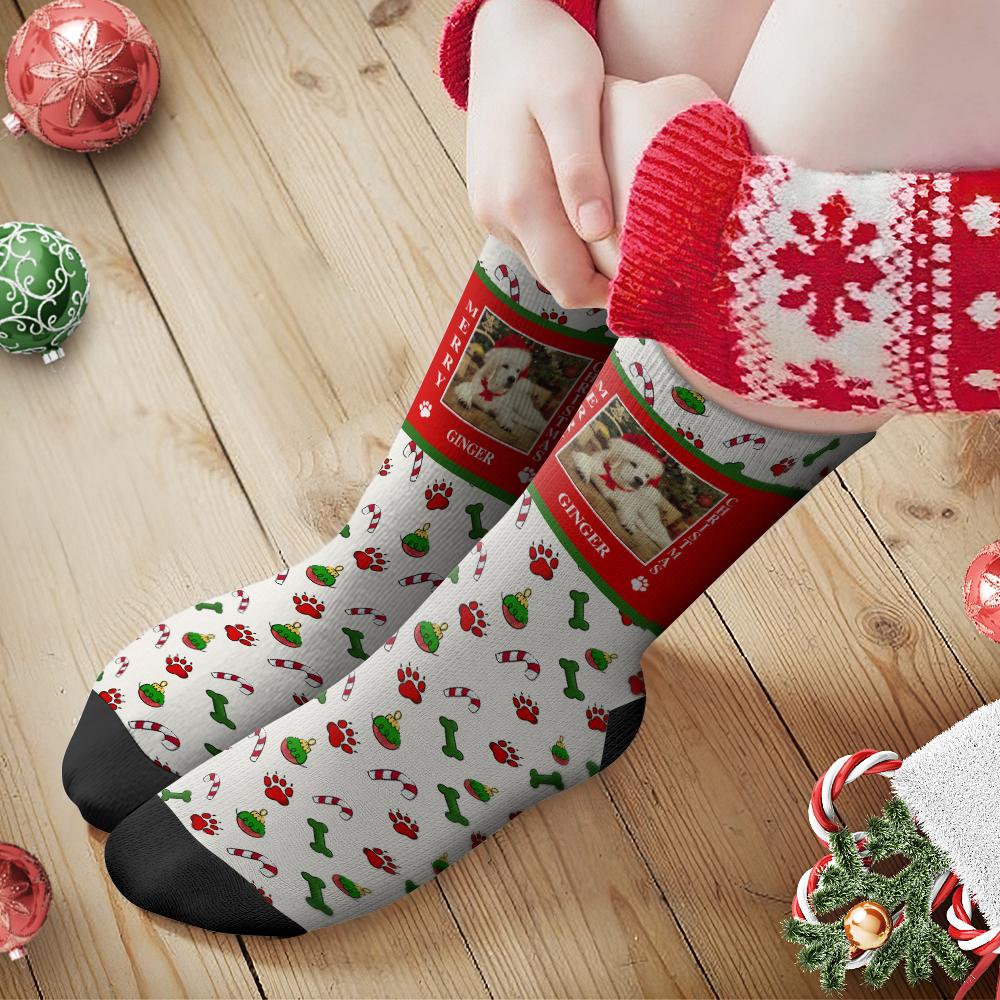 Calcetines Personalizados Calcetines Personalizados Con Foto Calcetines Navideños Regalo Calcetines De Papá Noel - Perro Cortado