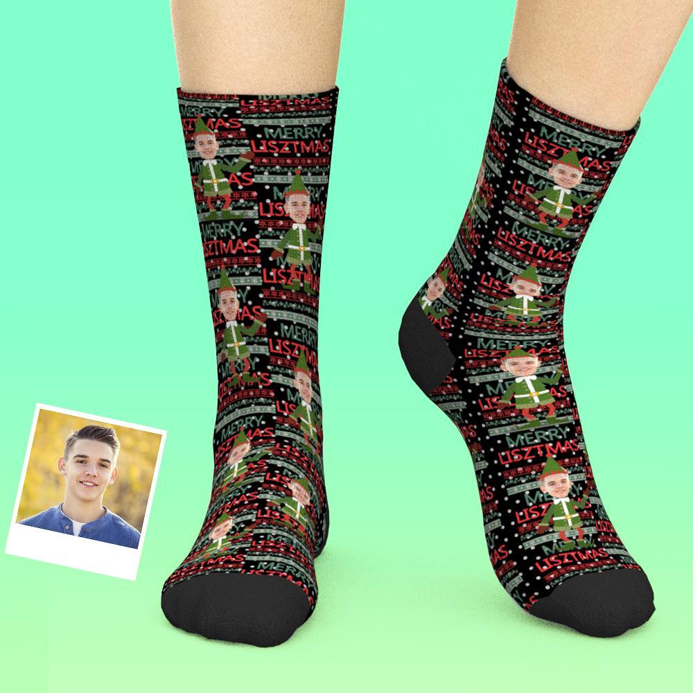 Calcetines Faciales Personalizados Agregar Imagen Calcetines Divertidos De Elfo Navideño