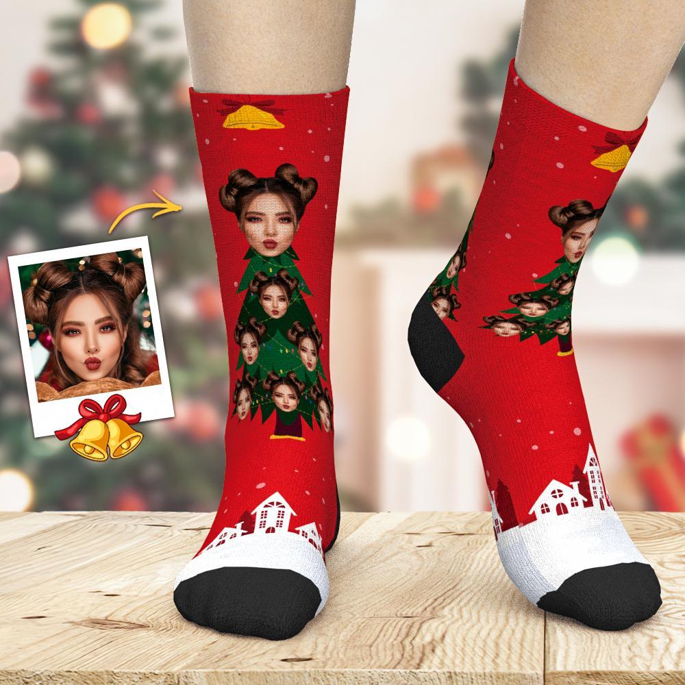 Calcetines De Cara Personalizados Calcetines De Fotos De Árboles De Navidad