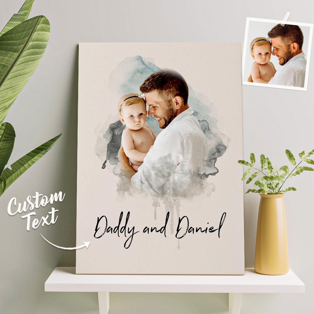 Arte De Pared Personalizado Acuarela Foto Aquarelle Pintura Al Óleo Sin Marco Regalo Del Día Del Padre - soufeeles