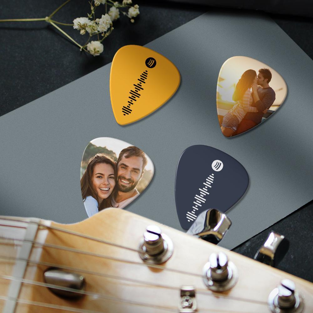 Púa De Guitarra Con Código De Spotify Escaneable Personalizado, Púa De Guitarra Con Foto De Música Personalizada Grabada, Regalos Para él, 12 Piezas