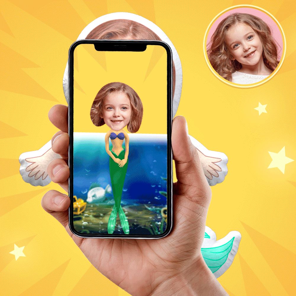 Almohada Con Foto Personalizada My Face Doll La Sirena Throw Pillow Ar View Gift - soufeeles