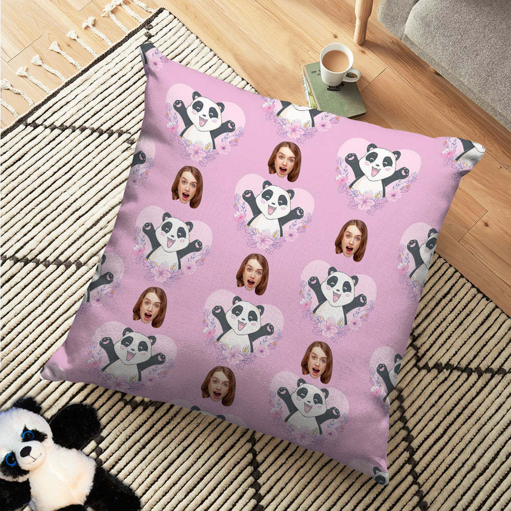 Almohada De Cara Personalizada Almohada De Bambú De Oso Panda De Corazón Rosa Personalizada - soufeeles