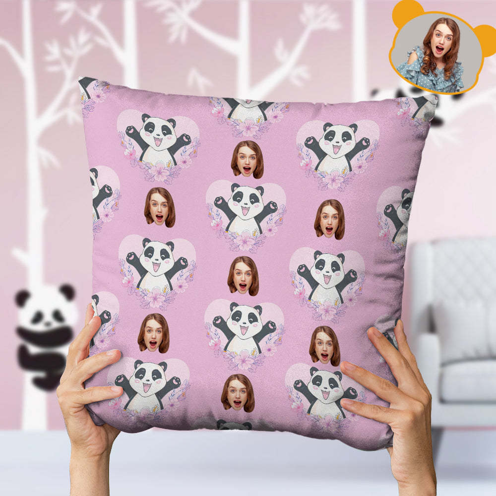 Almohada De Cara Personalizada Almohada De Bambú De Oso Panda De Corazón Rosa Personalizada - soufeeles
