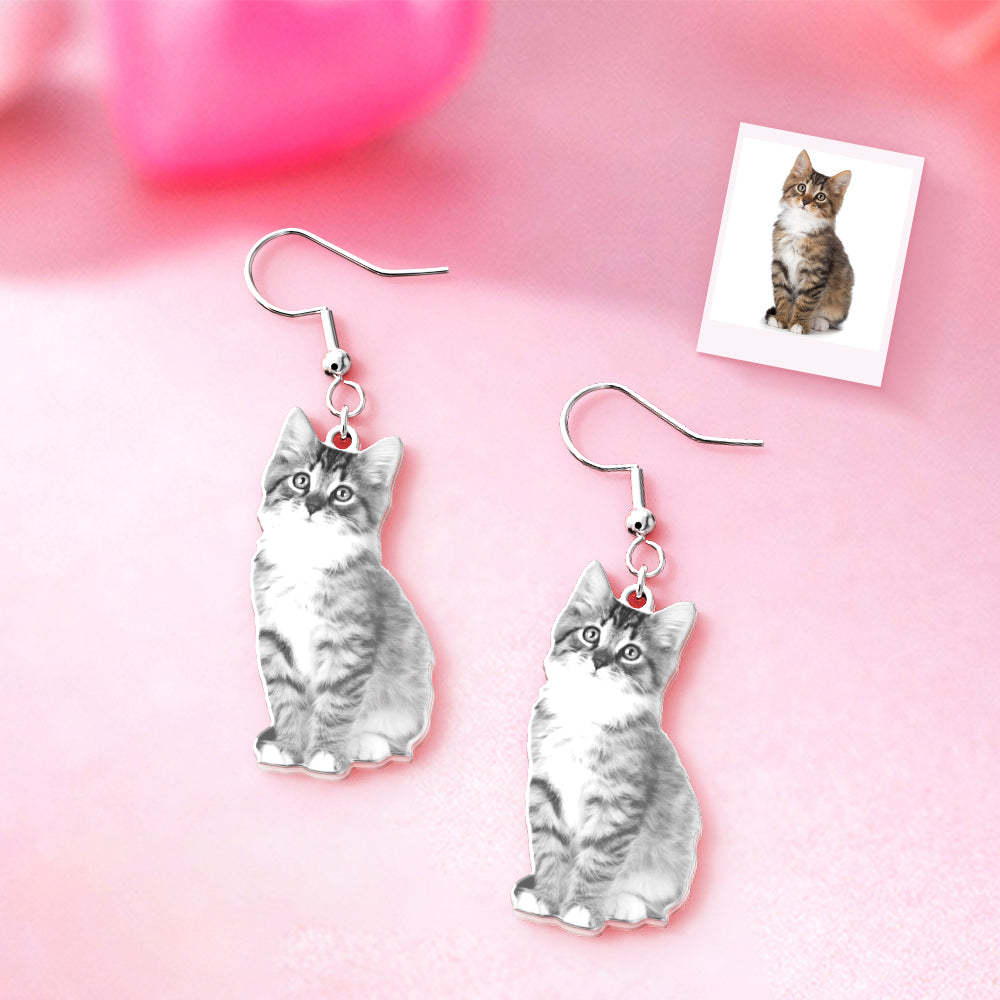 Pendientes Personalizados Con Foto De Mascota, Pendientes Para Perros Y Gatos, Pendientes Colgantes Personalizados Para Ella - soufeeles