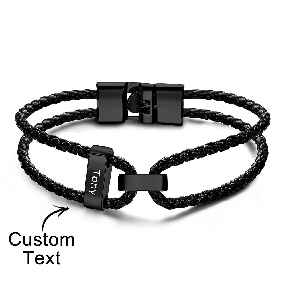 Pulsera De Cuero Con Cuentas Grabadas, Pulsera Con Nombre De Letra Personalizada, Regalo Para El Día Del Padre - soufeeles